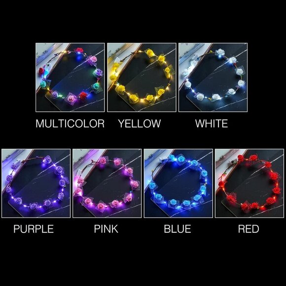 7 Pcs LED Flower Crown Headbands Unisex Floral Wreath for Weddings Parties